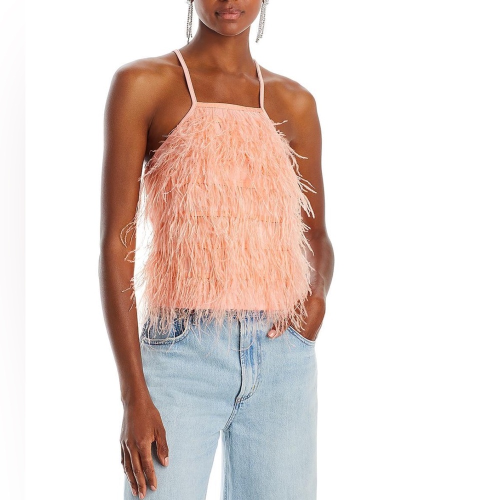 Lucy Paris Elegant Feathered Tank Top in Blush Pink